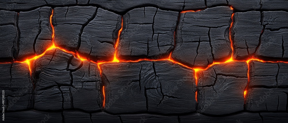 Cracked volcanic rock with glowing lava veins Cracked volcanic rock with glowing lava veins