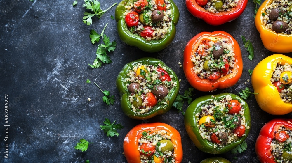 stuffed bell peppers with quinoa tomatoes olives and herb sauce chimichurri stuffed bell peppers with quinoa tomatoes olives and herb sauce chimichurri