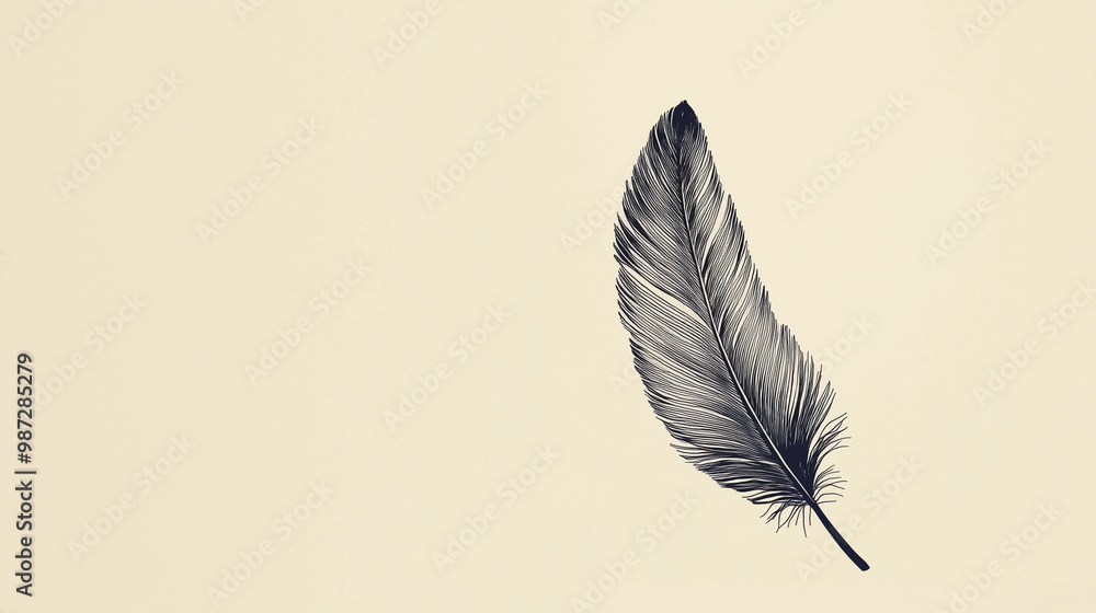 A minimalist line drawing of a feather in black on a cream background , minimalist cards without words A minimalist line drawing of a feather in black on a cream background , minimalist cards without words