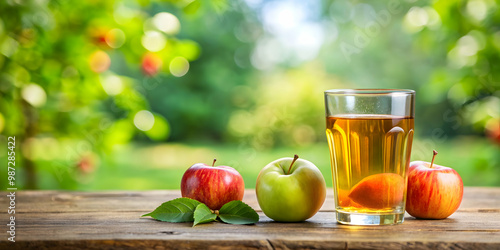 Refreshing apple juice in a serene setting, apple, juice, drink, healthy, fruit, beverage, glass, fresh, organic