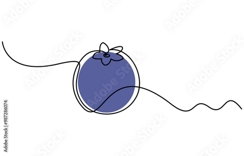 Blueberry vector illustration. One line drawing art illustration with lettering organic blueberry. Blueberries in continuous line art drawing style. Group of blueberry fruits and leaves minimalist 