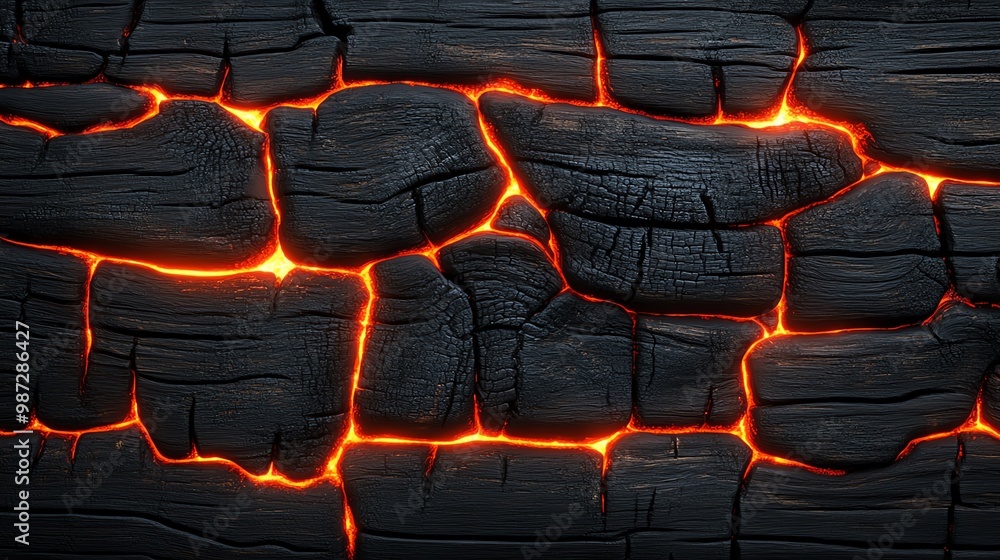 Obraz premium Lava texture with glowing cracks, black background