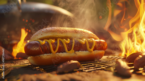 hot dog with mustard and ketchup