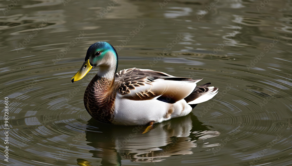 Duck with Reflections Swimming in a Pond Duck with Reflections Swimming in a Pond