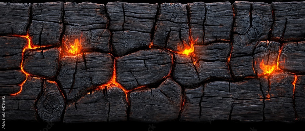 Textured wood with glowing lava cracks. Textured wood with glowing lava cracks.