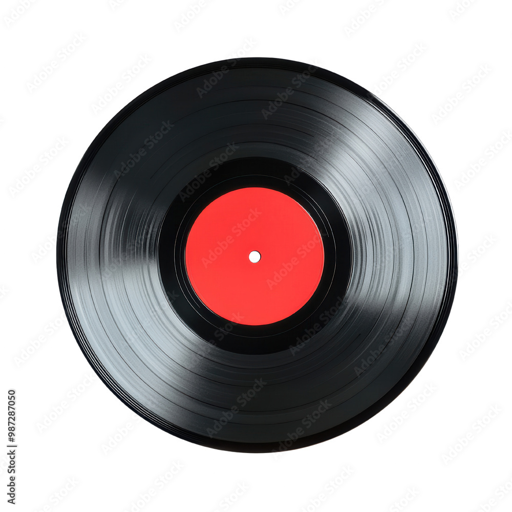 Classic Vinyl Record with Red Center Design on transparent Background Classic Vinyl Record with Red Center Design on transparent Background