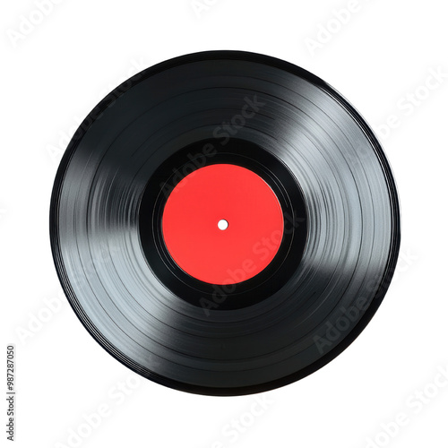 Classic Vinyl Record with Red Center Design on transparent Background