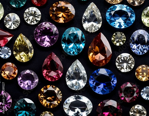 Various colorful precious stones for jewellery as background