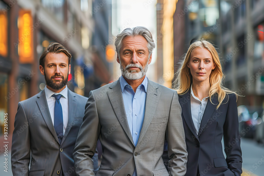 Business team is standing in the city wearing suits Business team is standing in the city wearing suits