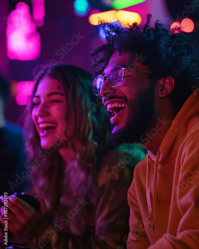 Wallpaper Mural A group of friends playing a cooperative video game together, laughing and enjoying the social interaction as a form of stress relief. Torontodigital.ca