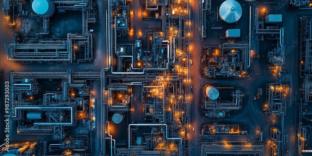 Fototapeta premium Aerial view of a smart factory equipped with IoT devices and automated systems, exemplifying the digitization of manufacturing processes. 