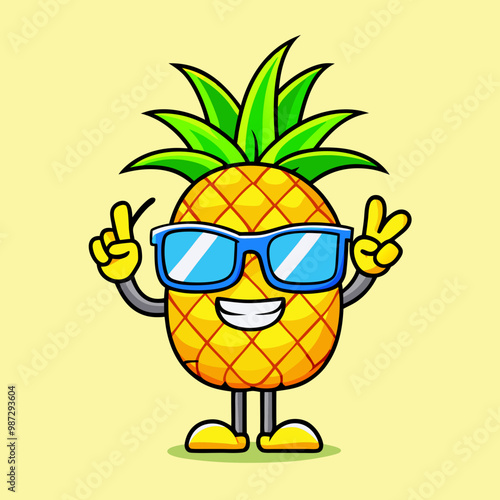 Pineapple character with black eyeglasses vector illustration stock illustration