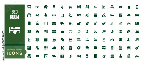 Bed room solid icon set. pack of solid web and ui filled icon collection. Filled icons set. Vector illustration.