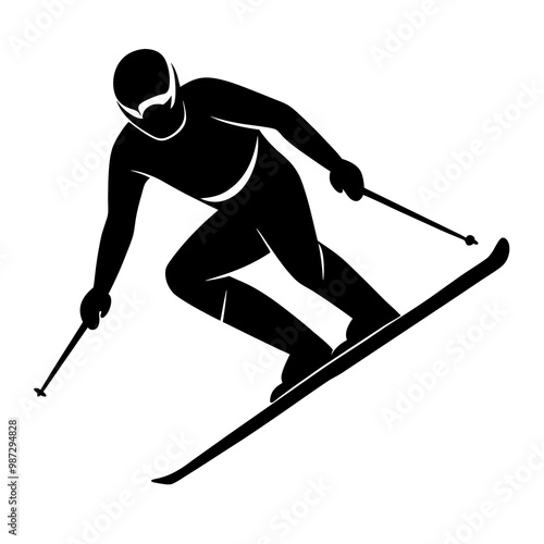 alpine skiing player silhouette male black illustration vector 