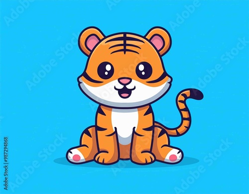 Cute Tiger Sitting Cartoon Vector