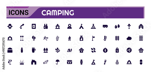 Camping icon collection. Camp, tent, fishing, picnic and more, filled icon set, glyph for web and ui. Solid icon set. Vector illustration.