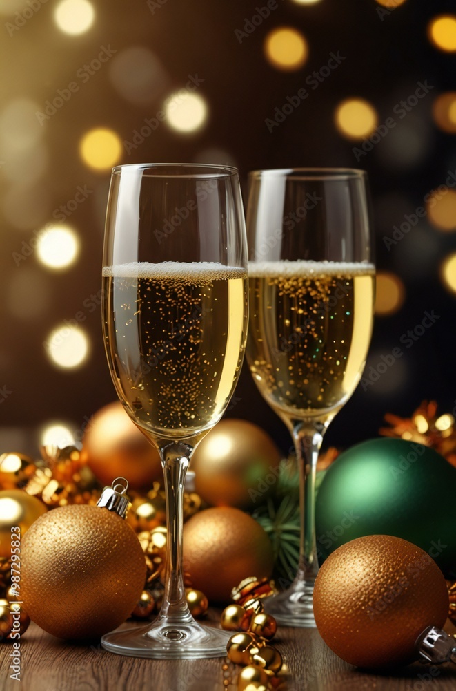 champagne and christmas decorations champagne and christmas decorations