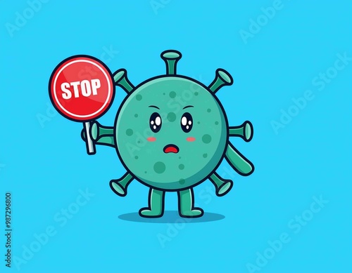 cute virus cartoon with stop sign vector