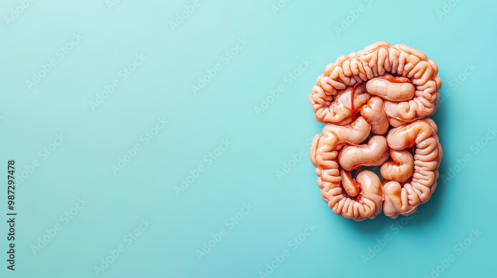A brain is cut in half and placed on a blue background A brain is cut in half and placed on a blue background