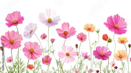 A row of flowers with pink and yellow petals