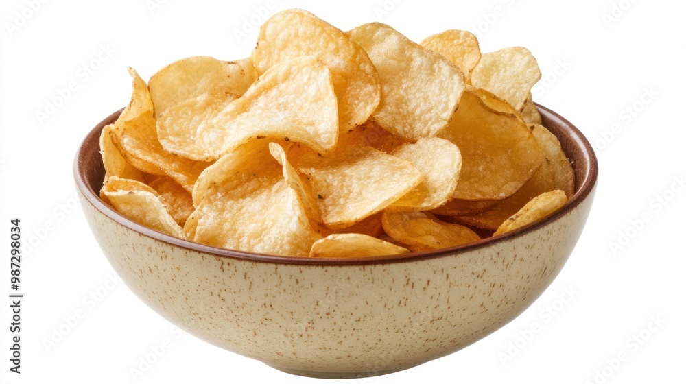 A bowl of potato chips, salty and crispy, showcasing a classic yet unhealthy snack option A bowl of potato chips, salty and crispy, showcasing a classic yet unhealthy snack option
