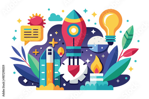 A creative light bulb illustration featuring assorted objects that represent diverse ideas and inspiration.