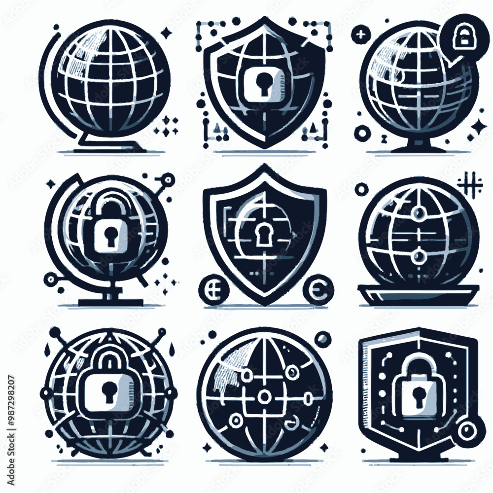 Globe icon with shield and lock Globe icon with shield and lock