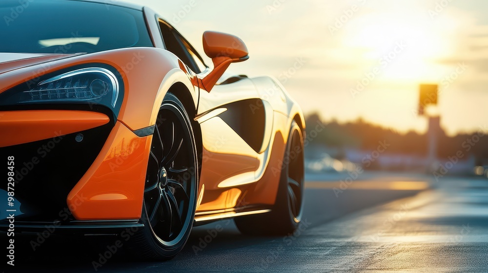 A bright orange sports car is parked on a road A bright orange sports car is parked on a road