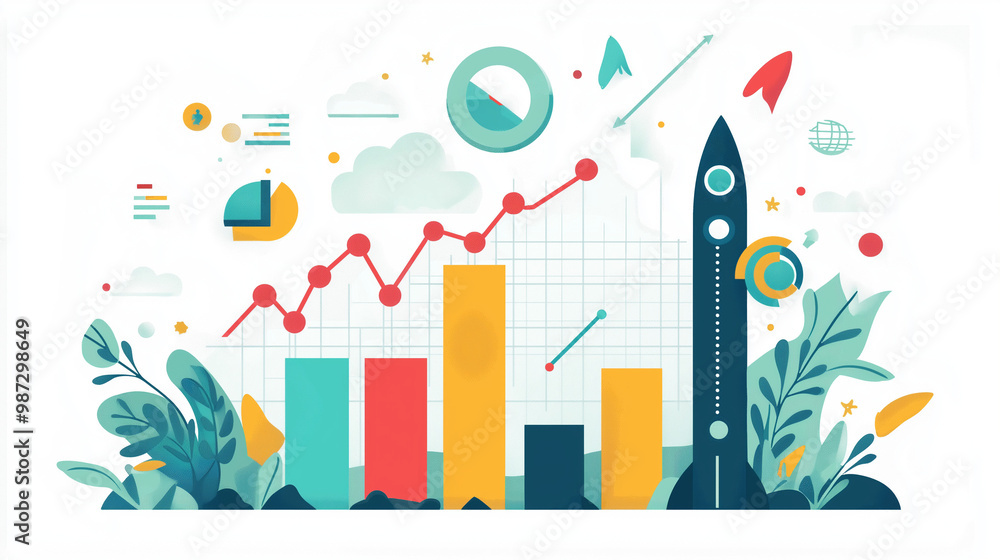 Naklejka premium Vision board for 2025 with a prominent graph showing projected business growth and milestones