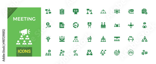 Meeting icons set. Solid set of online meeting vector icons for ui design. Glyph icon for web and ui. Filled icon set. Vector illustration.