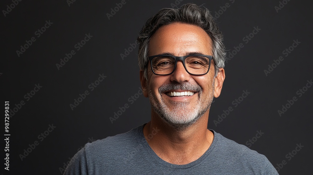 Obraz premium A middle-aged man in glasses smiles for the camera.