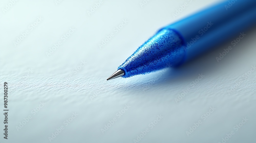 Close-up of a blue mechanical pencil with a sharp point on a white background. Close-up of a blue mechanical pencil with a sharp point on a white background.