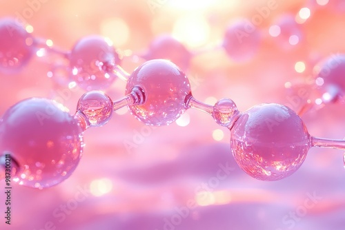 Pink Molecular Structure: A mesmerizing closeup of a pink molecular structure, with glistening spheres connected by delicate bonds. The soft, warm background adds a sense of delicate beauty and comple photo