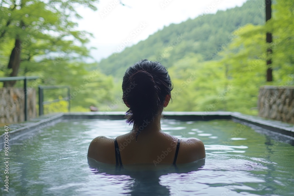 Rejuvenated Plus-Size Woman Relaxing in Natural Hot Spring Embracing Healing Elements of Nature Rejuvenated Plus-Size Woman Relaxing in Natural Hot Spring Embracing Healing Elements of Nature
