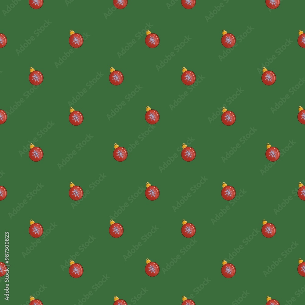 Classics Seamless Small Christmas Ball Pattern with Green Background Classics Seamless Small Christmas Ball Pattern with Green Background