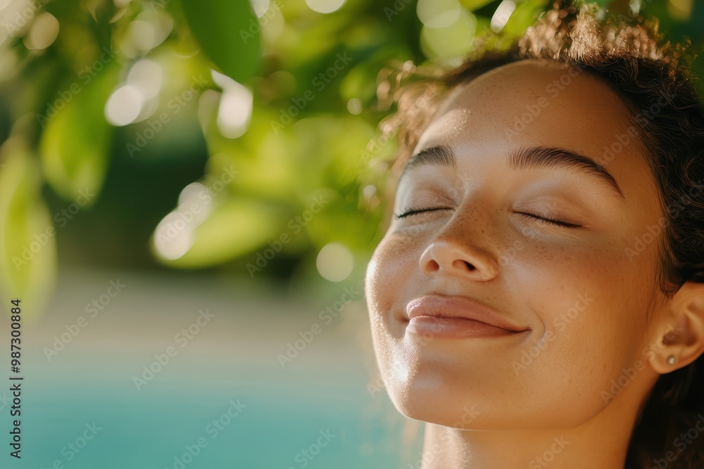 Tranquil Plus-Size Woman Embracing Nature at Spa Retreat for Rejuvenation Tranquil Plus-Size Woman Embracing Nature at Spa Retreat for Rejuvenation