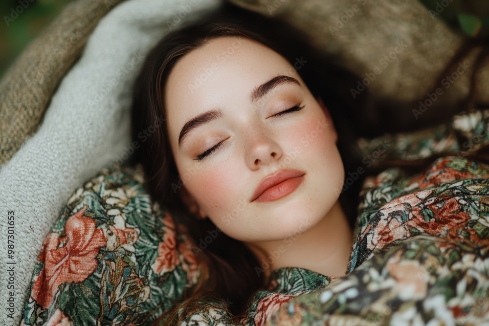 Serene Plus-Size Woman Relaxing on a Blanket in Enchanting Forest Clearing - Peaceful Nature Retreat Concept Serene Plus-Size Woman Relaxing on a Blanket in Enchanting Forest Clearing - Peaceful Nature Retreat Concept