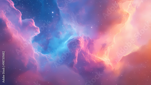 Generative AI, Vibrant Cosmic Nebula with Swirling Colors