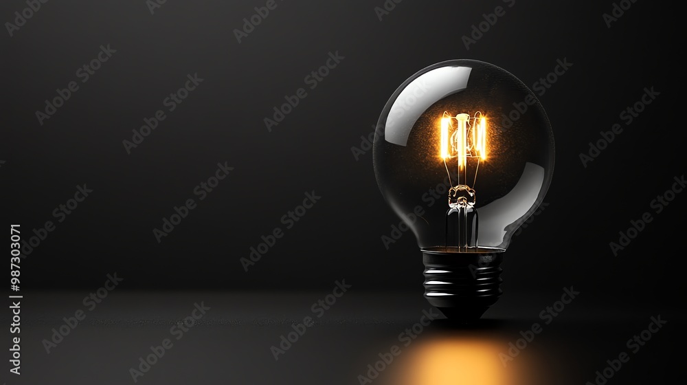 A single lit light bulb on a black background. A single lit light bulb on a black background.