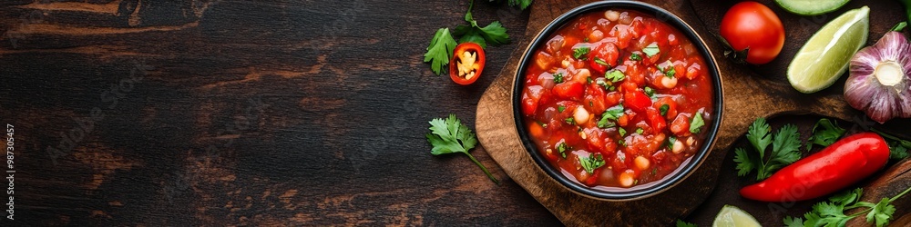 Mexican salsa, top view banner with copy space Mexican salsa, top view banner with copy space
