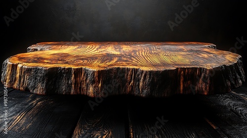 Rustic wooden table top isolated on a dark background.