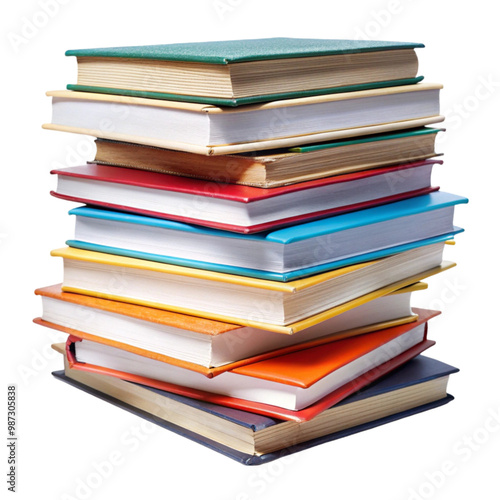 Pile of student books isolated on transparent background