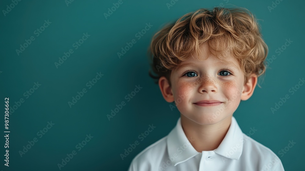 A young boy dressed in a white polo shirt stands in front of a teal background, offering a cheerful grin and lively energy, ready for an exciting school day ahead. A young boy dressed in a white polo shirt stands in front of a teal background, offering a cheerful grin and lively energy, ready for an exciting school day ahead.