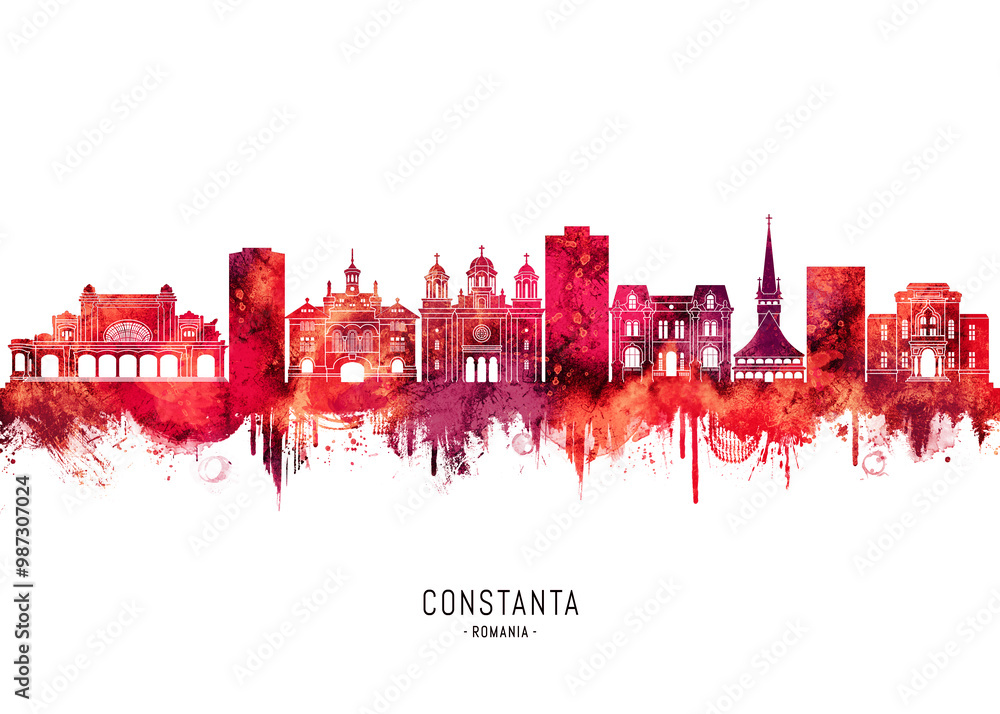 Fototapeta premium Constanța Romania Skyline Red