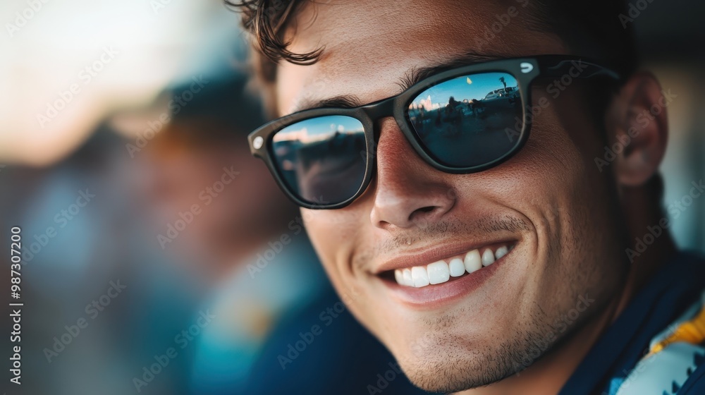 Close-up of a person wearing a striped shirt against a blurred background, absorbing and enjoying the atmosphere of a sunny day, suggesting contentment and relaxation. Close-up of a person wearing a striped shirt against a blurred background, absorbing and enjoying the atmosphere of a sunny day, suggesting contentment and relaxation.
