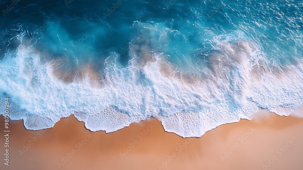 Beautiful Soft blue ocean wave on fine sandy beach Beautiful Soft blue ocean wave on fine sandy beach