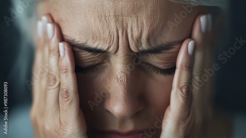 Close-up photo of an elderly person wearing a hearing aid, focusing on the side of their face and ear. The photo highlights the hearing device and age gracefully.