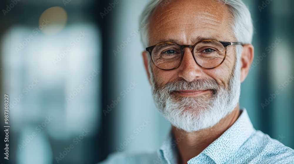 A distinguished gentleman with gray hair and stylish spectacles, wearing a patterned shirt, captures elegance and calm in a contemporary office space. A distinguished gentleman with gray hair and stylish spectacles, wearing a patterned shirt, captures elegance and calm in a contemporary office space.