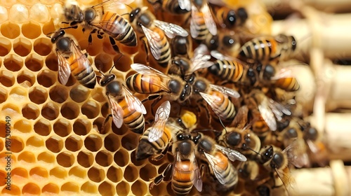 bees on honeycomb photo