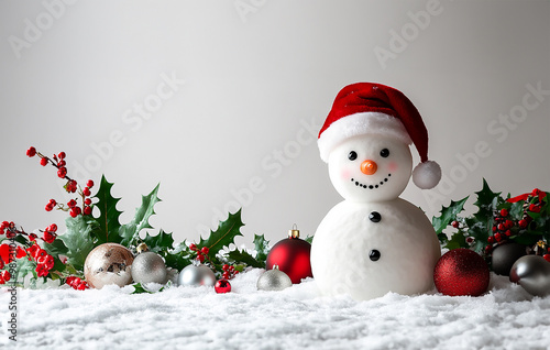 Christmas snowman, red hat, isolated